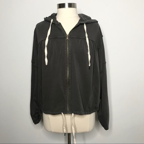 Young Fabulous & Broke Medium M Gray Ruched Full Zip Sweatshirt French Terry - Picture 1 of 8